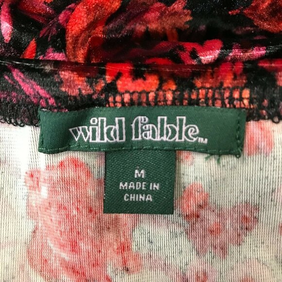 Wild Fable Women Square Neck Spaghetti Strap Floral Red Velvet Mini Dress Size M - Picture 8 of 9